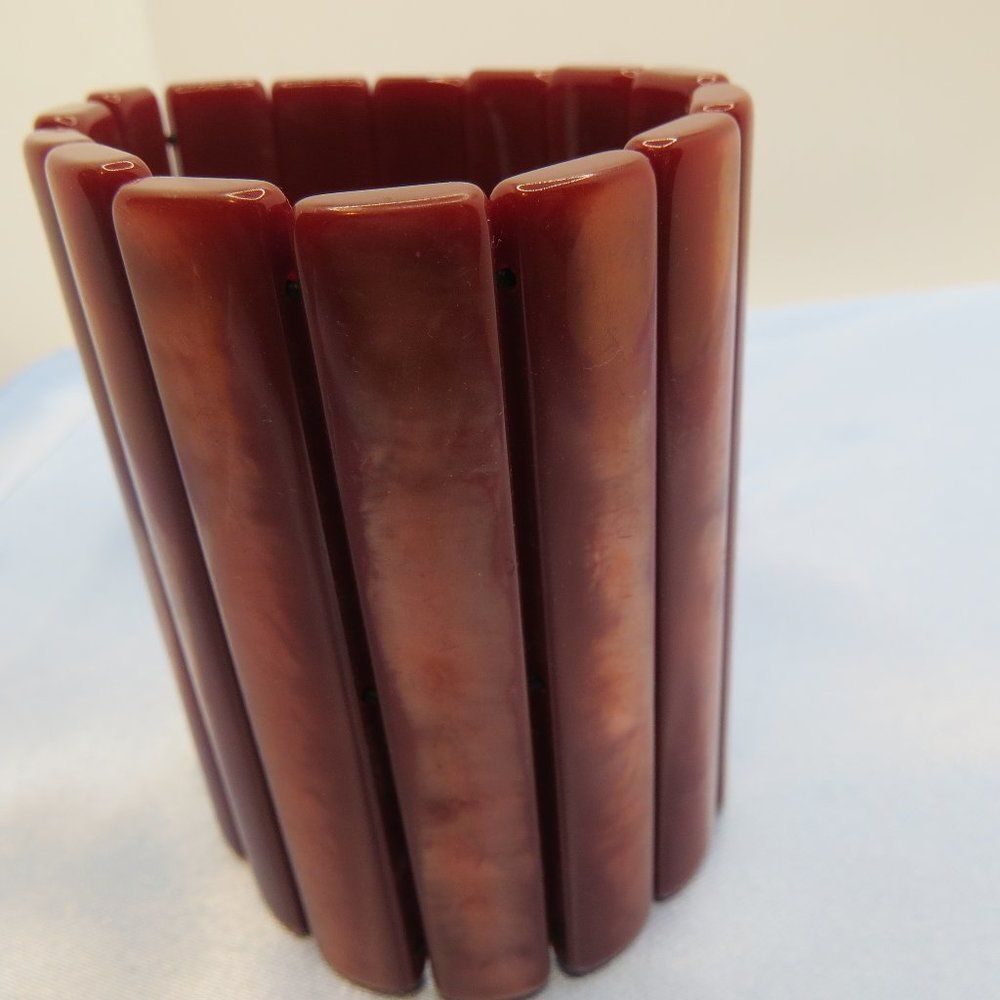 Bottega Veneta Massive Bakelite Stretch Bracelet Bangle Pink BrownFuchsia Marble